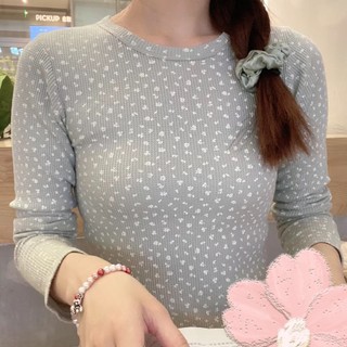 Áo Thun Tay Dài Cổ Tròn Dáng Ôm In Họa Tiết Hoa Thời Trang Thu Đông Cho Nữ