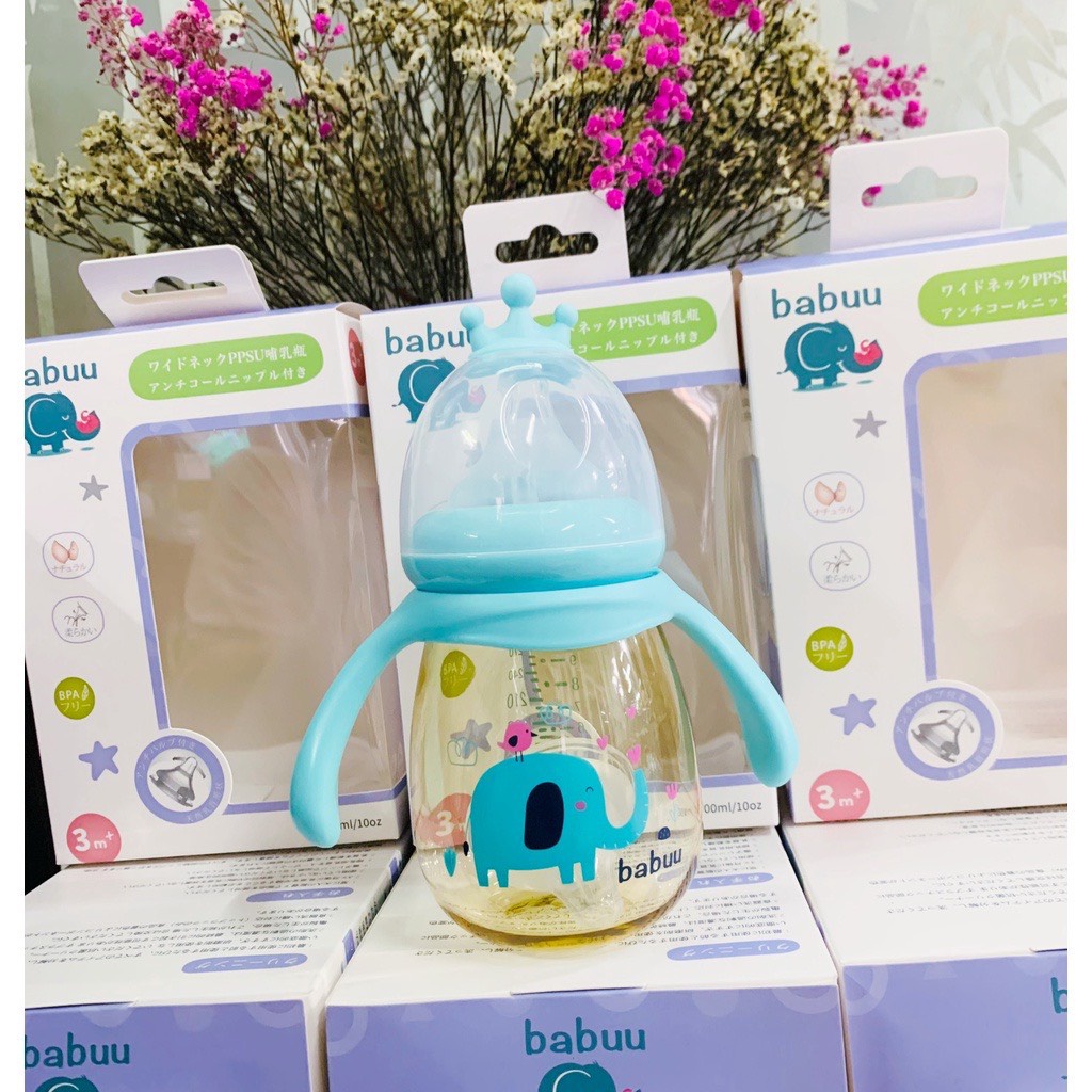 Bình sữa Vương Miện PPSU Babuu có tay cầm cho bé babyforlove