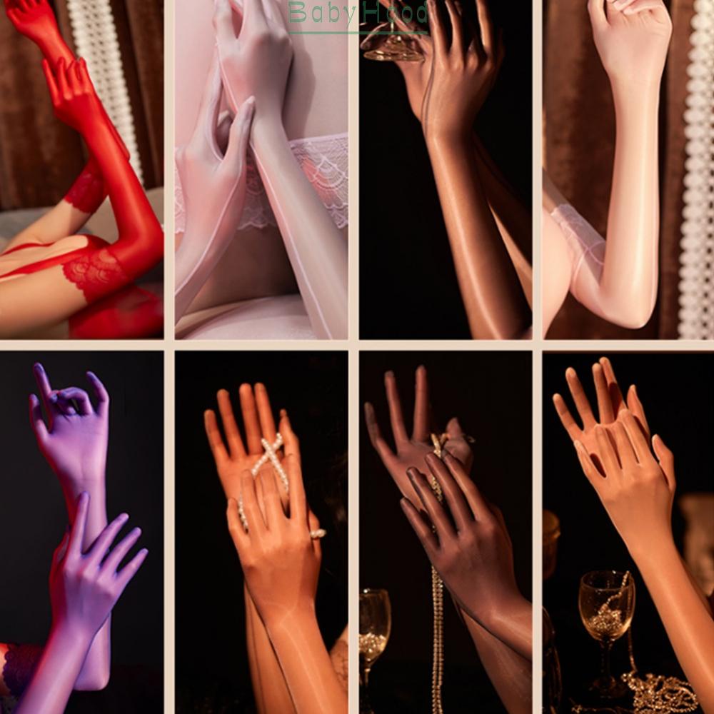 Pink Glossy Finger Pantyhose Gloves Women Transparent Seamless Long Sheer Gloves#BBHOOD