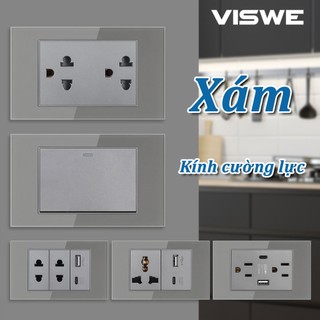 VISWE công tắc ổ cắm ổ cắm usb ổ cắm có công tắc công tắc 2 chiều ổ cắm 3 lỗ ổ cắm 2 lỗ công tắc 20a ổ cắm màu xám，118*72mm Tấm kính