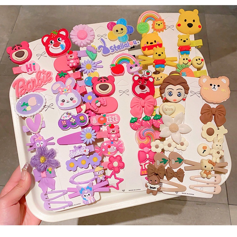 Set kẹp tóc 14 món nhiều chi tiết hoạt hình cho bé gái siêu cute, bộ kẹp tóc bé gái dễ thương