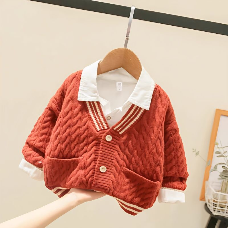 Áo Len Cổ Chữ v Thời Trang Phong Cách Hàn Quốc Cho Bé Trai