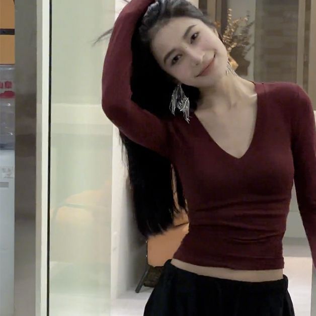 Áo Thun Nữ Tay Dài Cổ Chữ v Thời Trang Phong Cách