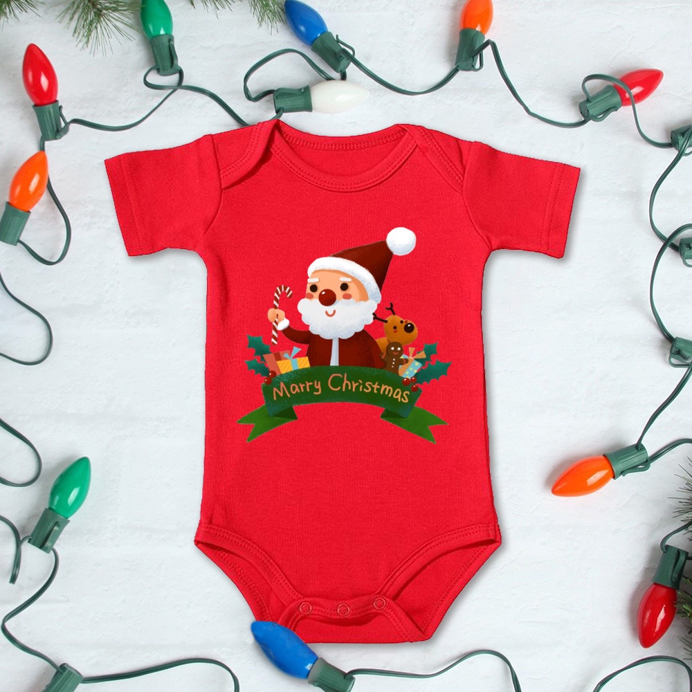 Bộ Áo Liền Quần 100% cotton In Họa Tiết Giáng Sinh Dễ Thương Cho Trẻ Sơ Sinh