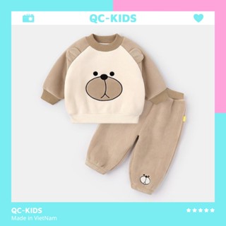 Bộ quần áo thu đông bé trai bé gái chất liệu nỉ bông tàu nhiều hình con vật dễ thương cho bé từ 8-18kg