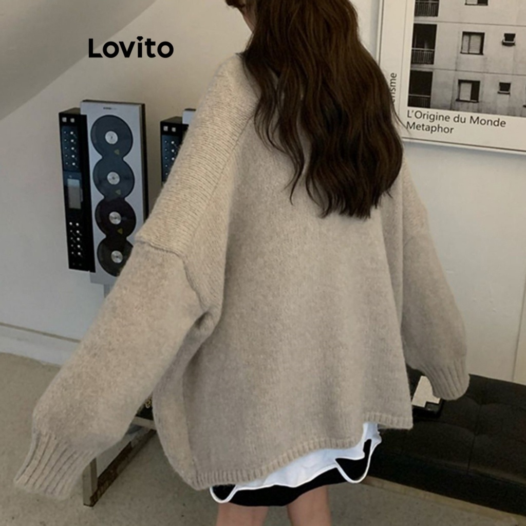 Lovito Áo cardigan trơn cơ bản thông thường cho nữ LNE27050