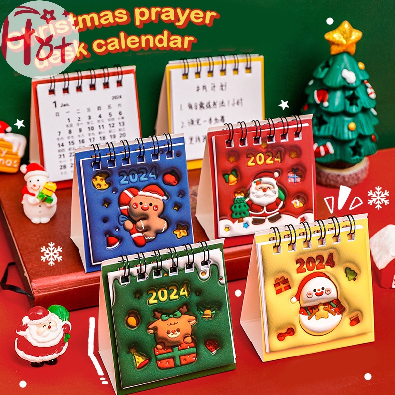 Lịch Để Bàn mini Họa Tiết Hoạt Hình 3d Dễ Thương jr 2024 christmas mini jr 2024