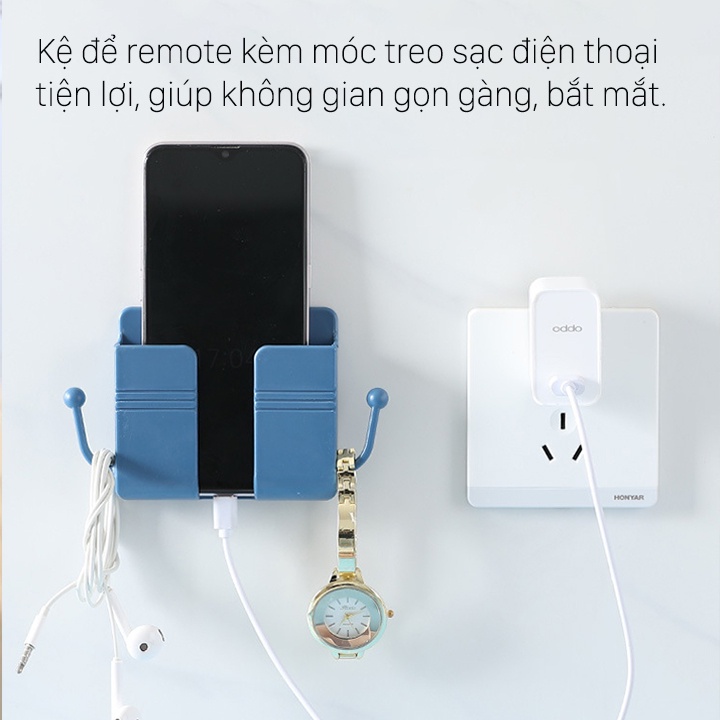 Hộp đế đựng điện thoại sạc dán tường size to 9x10.5cm, kệ để điện thoại treo tường, hộp để remote đa năng - Fesson
