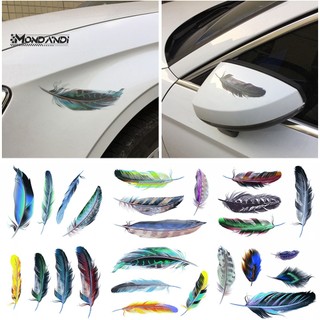 MONDANDI 1 Bộ Đề Can Dán Trang Trí Gương Chiếu Hậu Xe Hơi Hình Lông Vũ Nhiều Màu Sắc Sáng Tạo