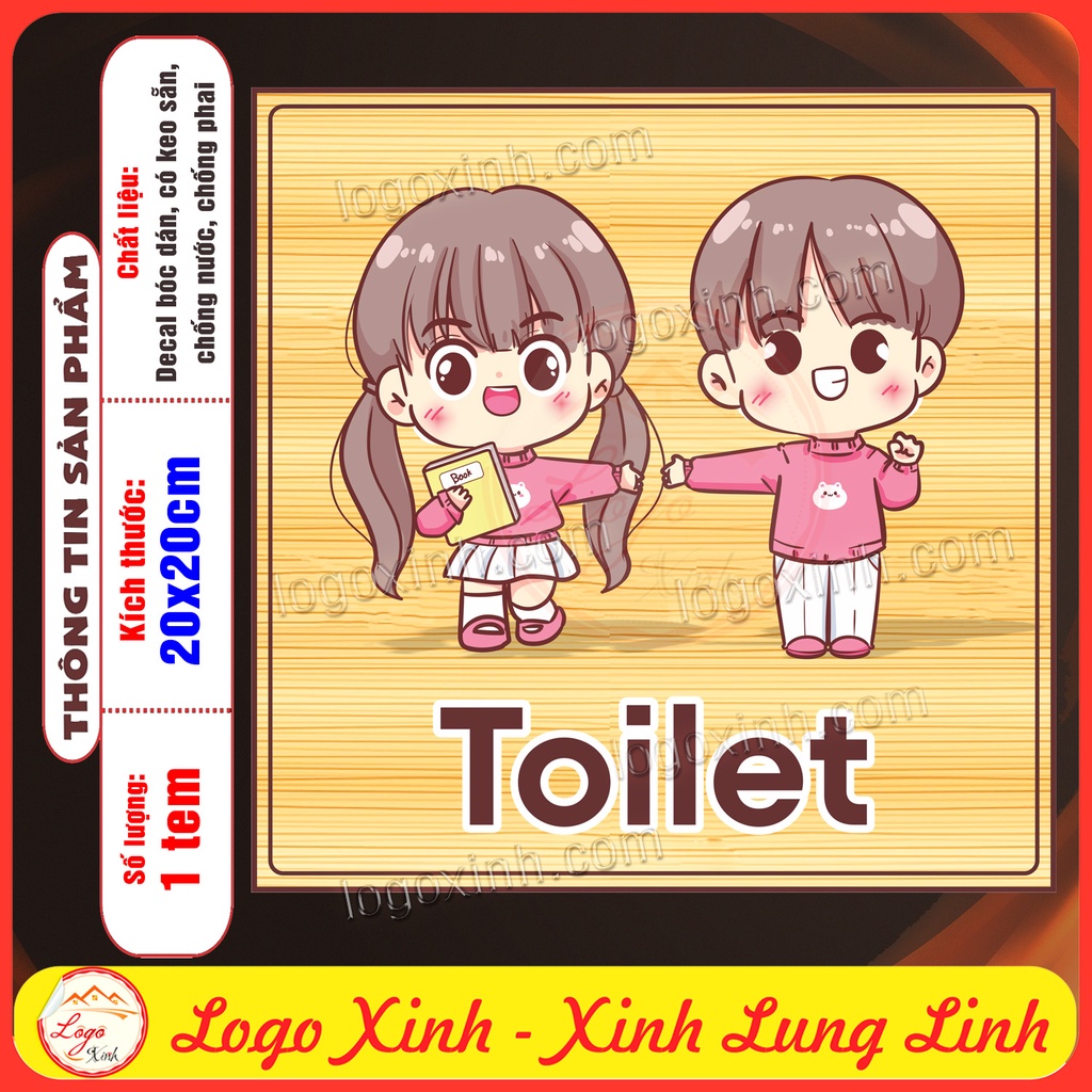 Tem Decal Dán Cửa Toilet, Nhà Vệ Sinh Hình Nam Nữ Cute Dễ Thương, Nhãn Dán WC Có Keo Dán Sẵn, Chống Nước Tuyệt Đối