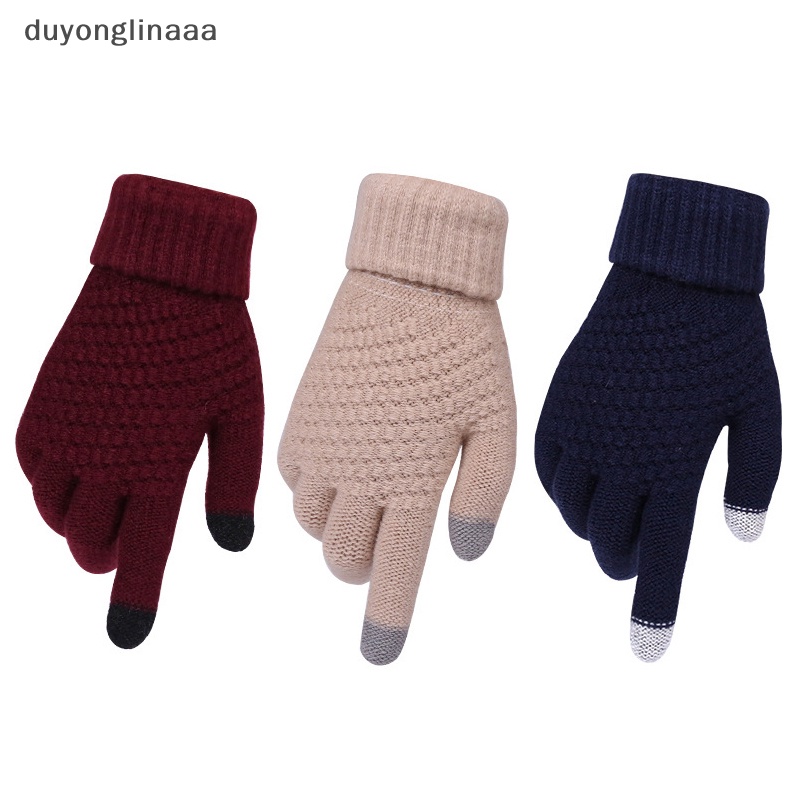 (Couonglinaaa) Găng Tay Len Dệt Kim Dày Dặn Giữ Ấm Ngón Tay Có Thể Chạm Màn Hình Cảm Ứng Cho Nam Nữ Mới