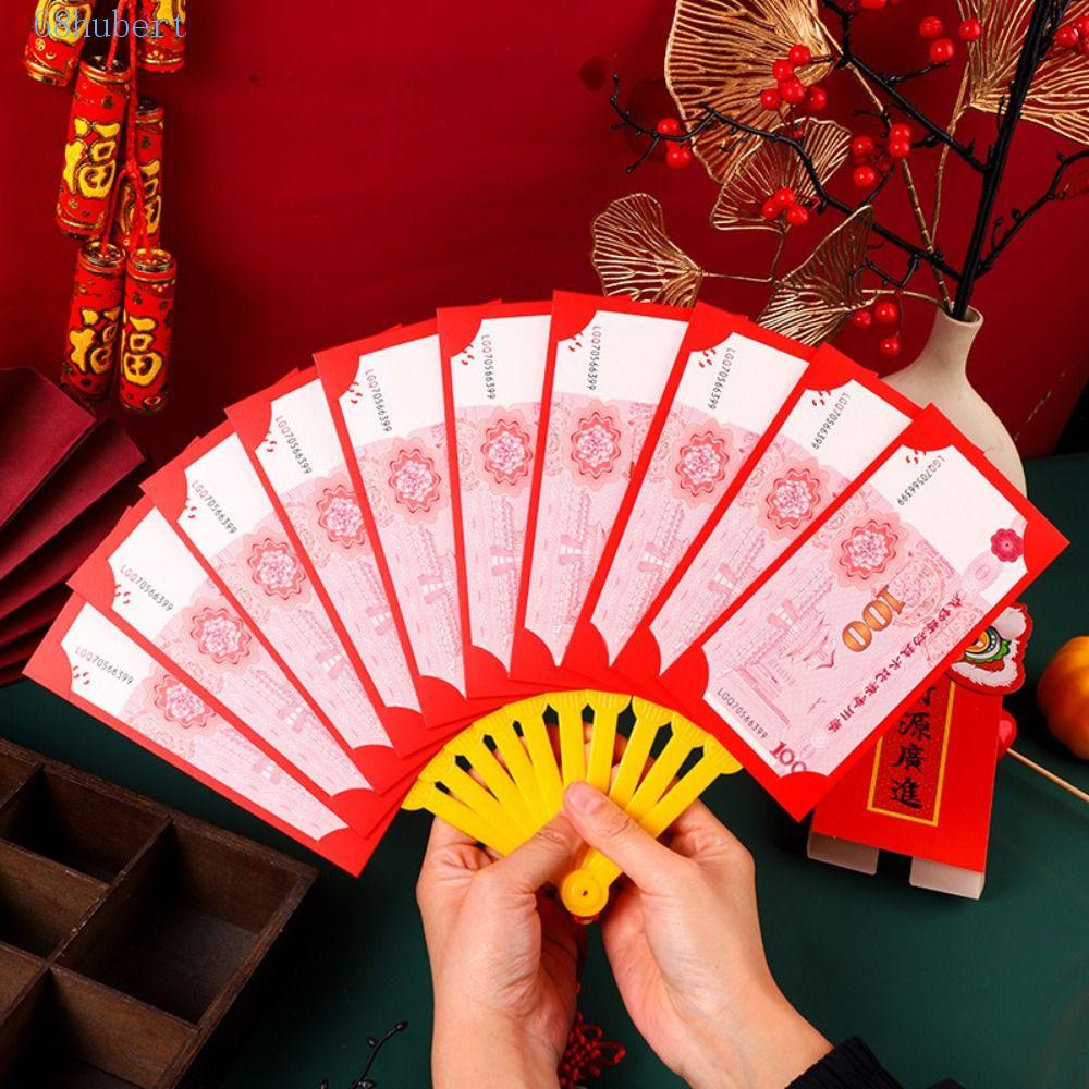 Hubert Bao Lì Xì Đỏ Hình Quạt Hoạt Hình Có Túi Đựng Tiền Năm Mới