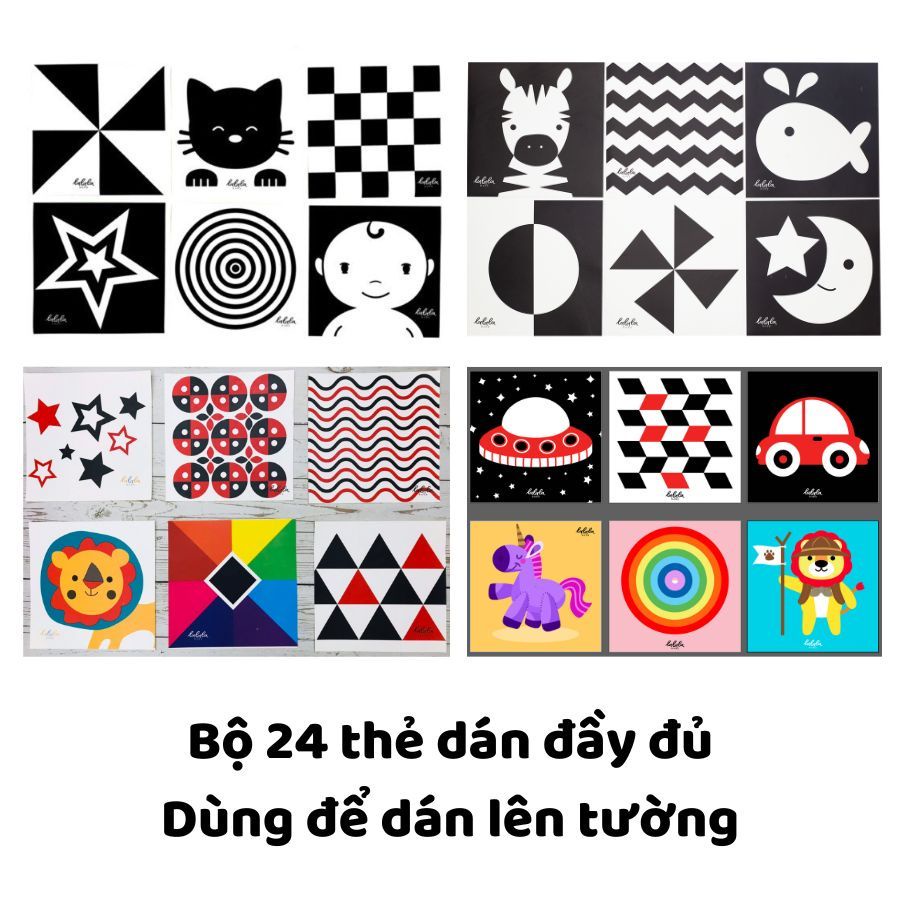 Bộ thẻ kích thích thị giác cho bé bao gồm thẻ gấp và thẻ decal dán tường thương hiệu Lalala baby