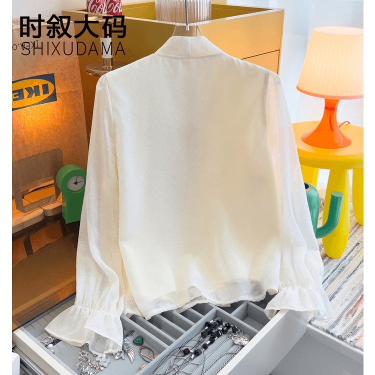 Áo Sơ Mi chiffon Dài Tay Thắt Nơ Cỡ Lớn Phong Cách Mới Cho Nữ