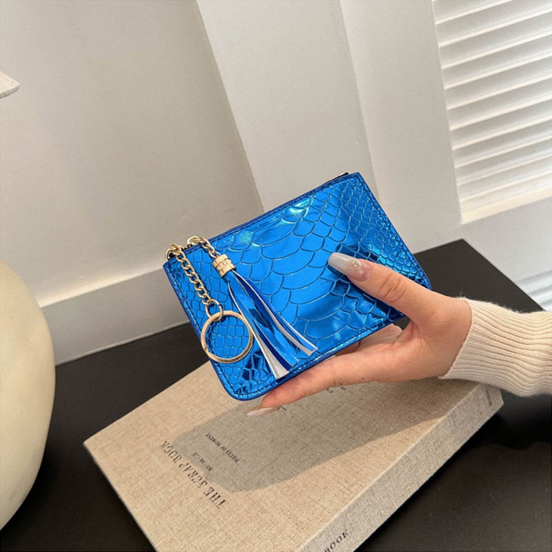 Deere jack Ví Nữ Họa Tiết Da Cá Sấu Màu laser y2k Phiên Bản Hàn Quốc instagram Phối Tua Rua retro Châu Âu Và Mỹ zero