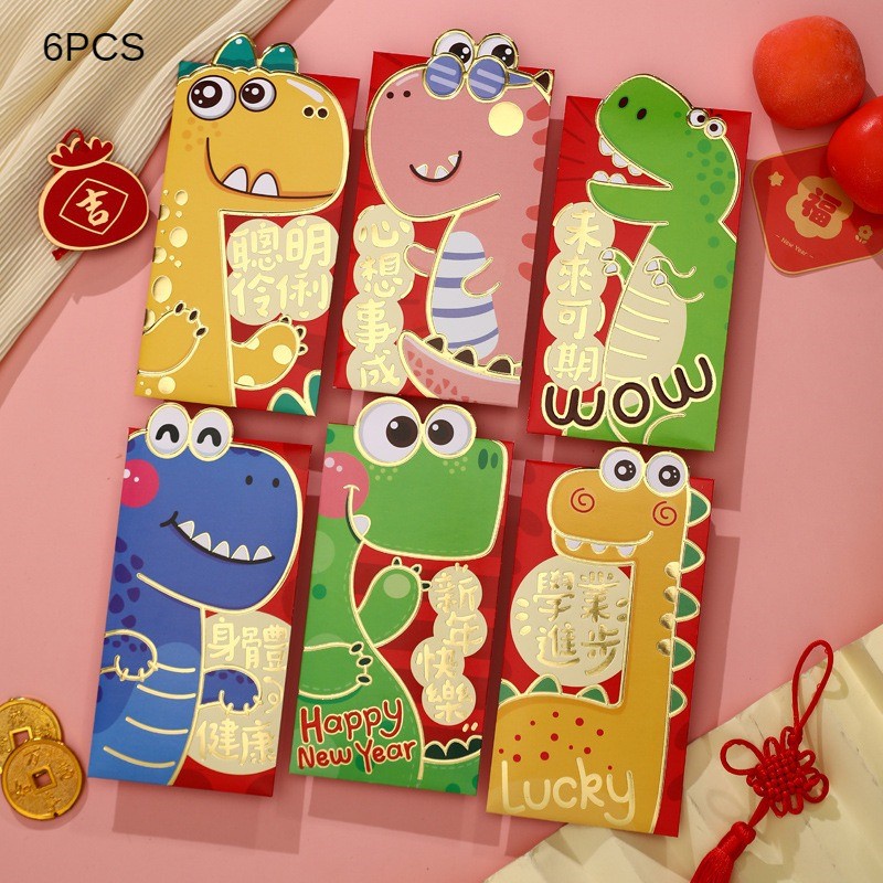 6 Cái/gói 2024 Cny Năm Rồng Dài Angpao Phim Hoạt Hình Phong Bì Màu Đỏ Sáng Tạo Gói Màu Đỏ Phong Bì Màu Đỏ Túi Quà Hongbao