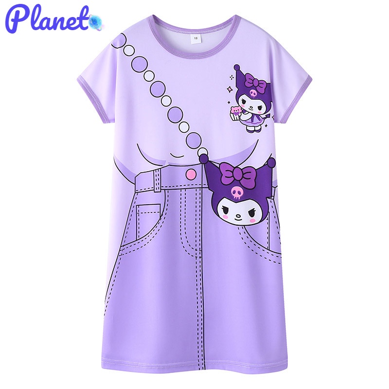 Planet Đầm Ngủ Ngắn Tay Vải Mỏng Thiết Kế Dễ Thương Dành Cho Nữ
