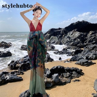 Đầm Hai Dây Cổ Chữ v Hở Lưng Phong Cách Trung Hoa Thời Trang Đi Biển Mã 8037