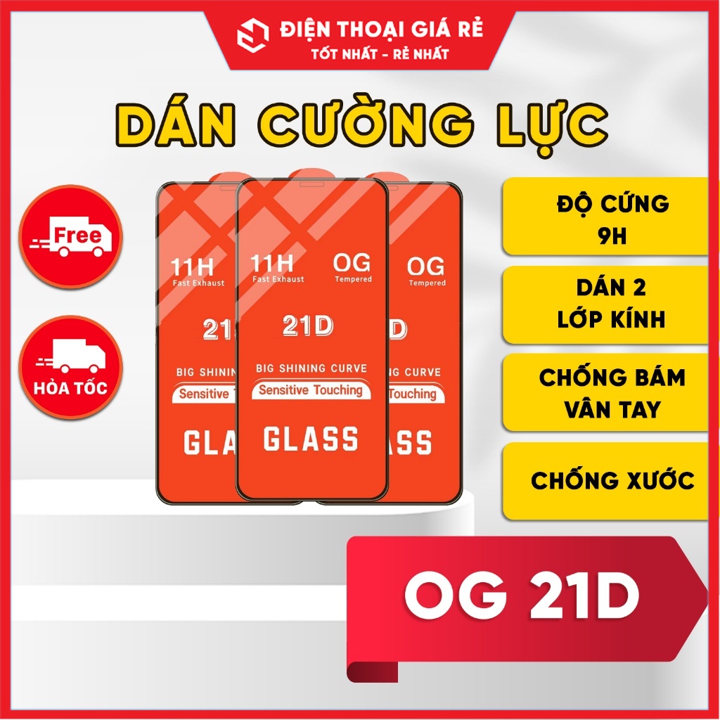 Dán Cường Lực Full Màn Viền Đen OG 21D Cho Dòng Máy I Phone - Độ Cứng 9H - Chống Xước, Va Đập