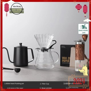 Set pha cà phê hạt nhỏ giọt 6 món Pour Over Coffee Maker Set