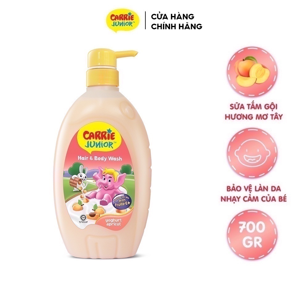Chai Sữa Tắm Gội Carrie Junior Yoghurt Hương Mơ Tây 700g