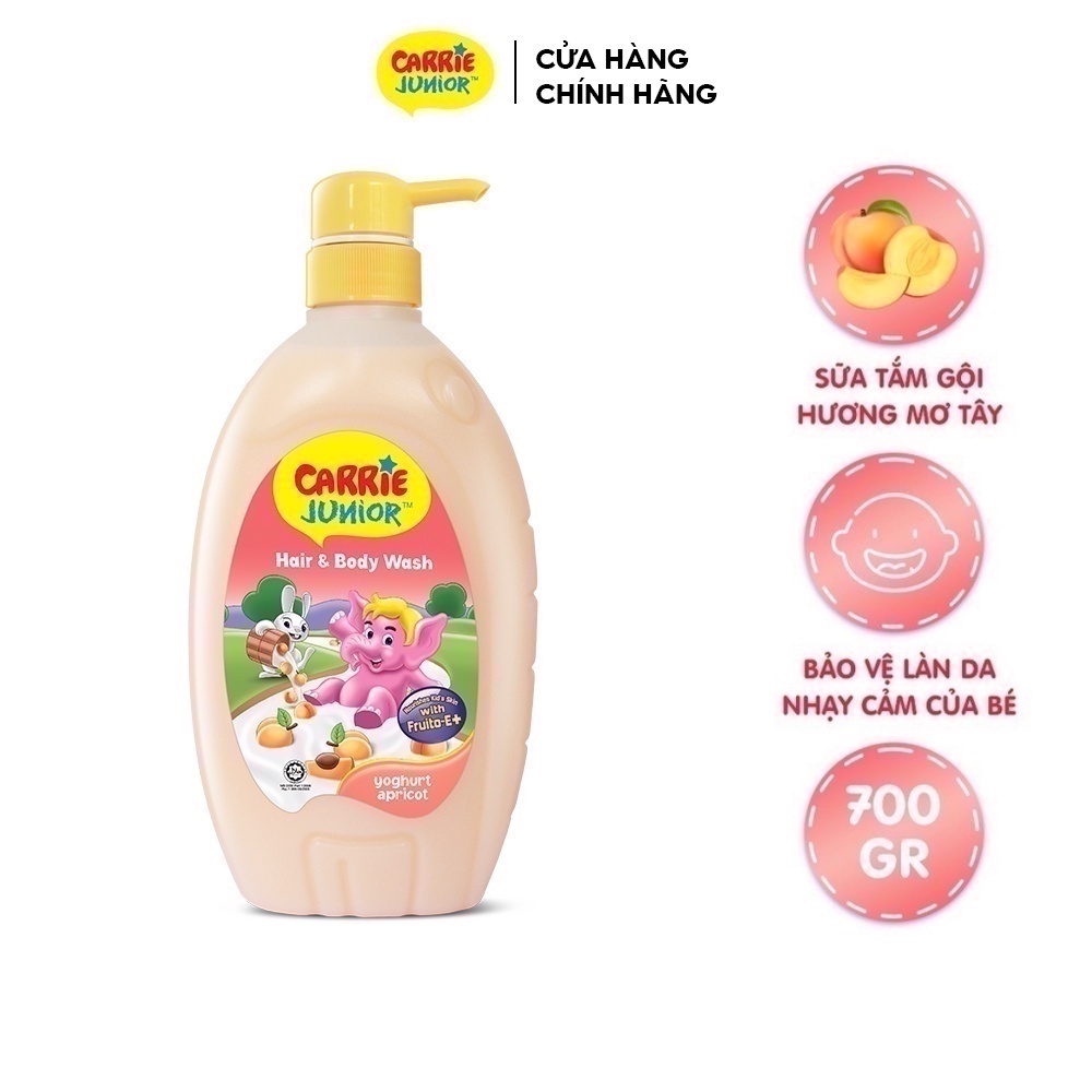 Chai Sữa Tắm Gội Carrie Junior Yoghurt Hương Mơ Tây 700g