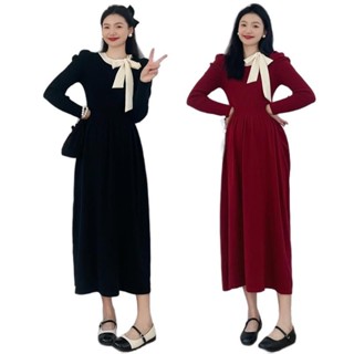  Váy suông đầm bầu THU ĐÔNG thiết kế TĂM CỔ NƠ xinh xắn tiểu thư V180 