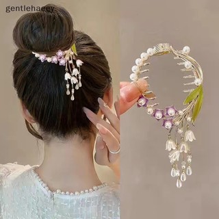 Gent kẹp tóc đính đá ngọc trai hoa lily thung lũng cài tóc đuôi ngựa thanh lịch cho nữ en
