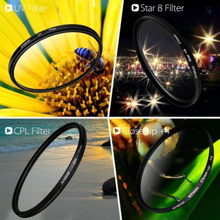 Andoer 52mm UV+CPL+Close-Up+4 +Star 8-Point Filter Circular Filter Kit Circular Polarizer Filter Macro Close-Up Star 8-Point Filter with Bag for  Canon Pentax  DSLR Camera