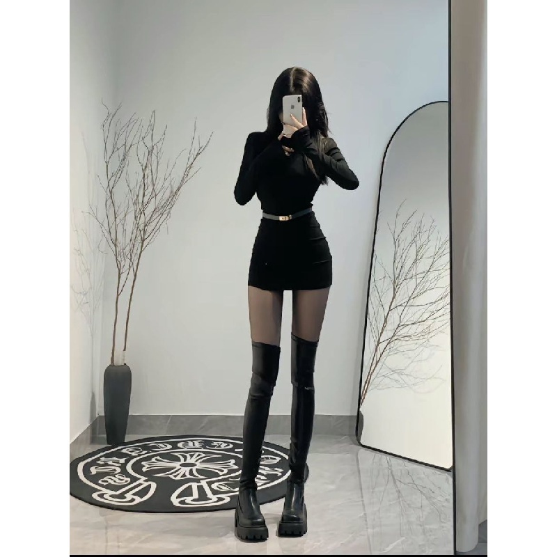 Váy body đen ngắn Đầm Dệt Kim Nữ Dài Tay Cổ Lọ Thời Trang | BigBuy360 - bigbuy360.vn