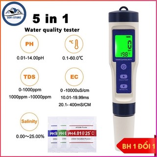 Bút đo chất lượng nước 5 trong 1 PH/TDS/EC/độ mặn/nhiệt độ bút đo nước cao cấp tiện lợi 5 Trong 1