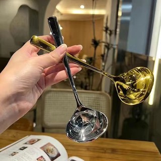 Thìa, Muôi / Vá Múc Canh Inox 304 Mạ Vàng, Bạc Cao Cấp Bóng Loáng Dày Dặn Bền Đẹp 20.5cm