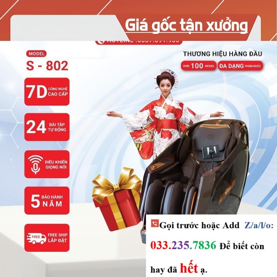 Ghế massage Okinawa Os- 802, công nghệ 7D, điều kiển bằng giọng nói tiếng Việt - <<Hãng