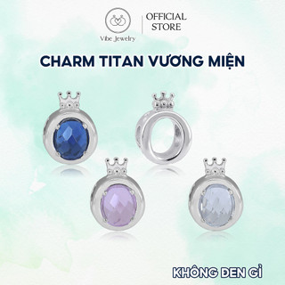 Charm vòng tay không đen gỉ, hạt xỏ vòng charm Pan nữ hình Ô Pan vương miện đính đá trắng/hồng/xanh