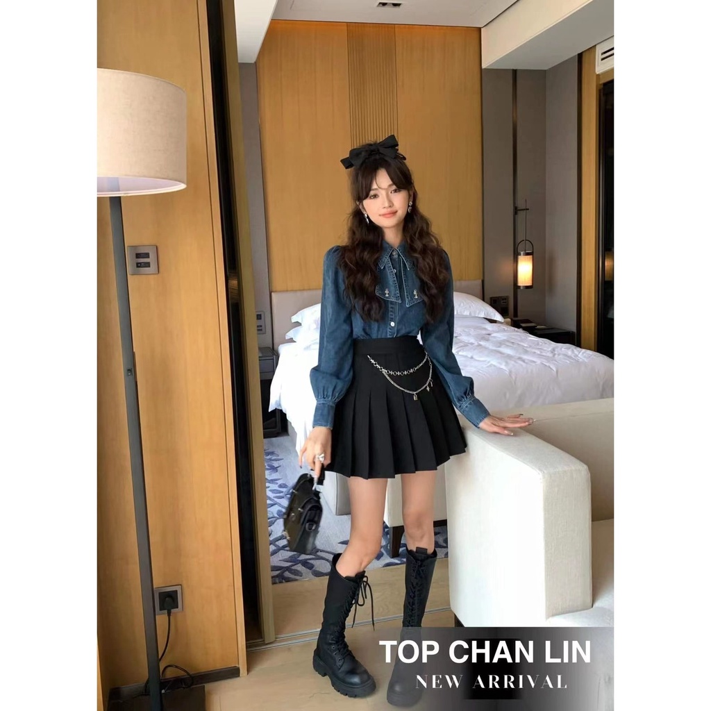 Áo Sơ Mi denim Tay Dài Phong Cách Hàn Quốc Thời Trang Mùa Xuân 2023 Mới Cho Nữ