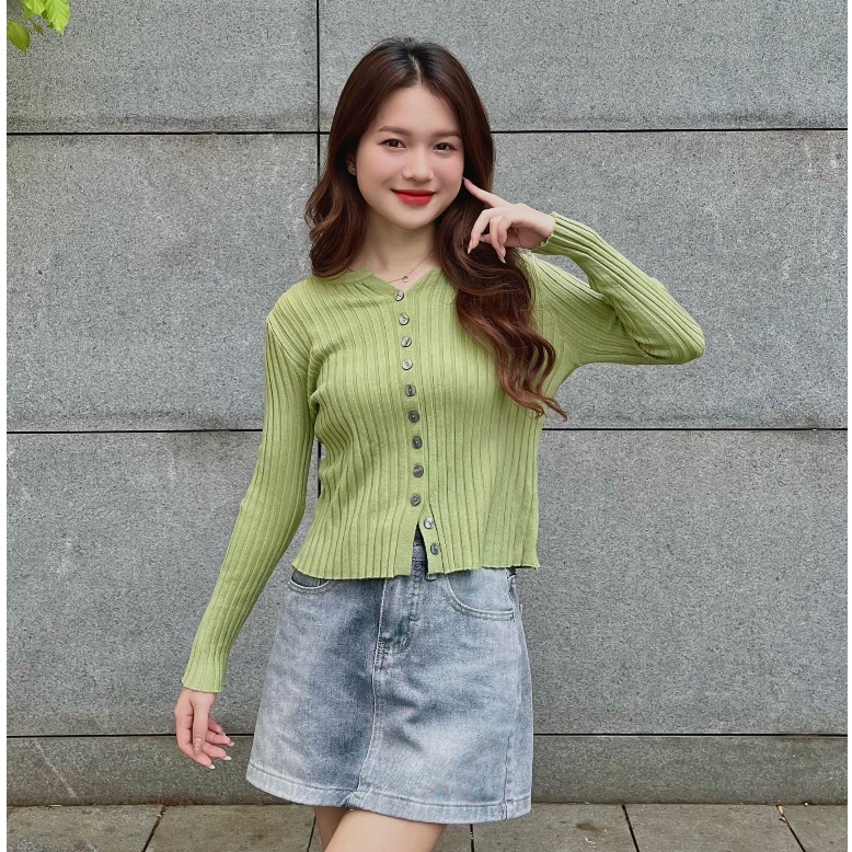 ÁO LEN GÂN tăm cúc nhỏ dọc - . - Aolen10029_P2K4