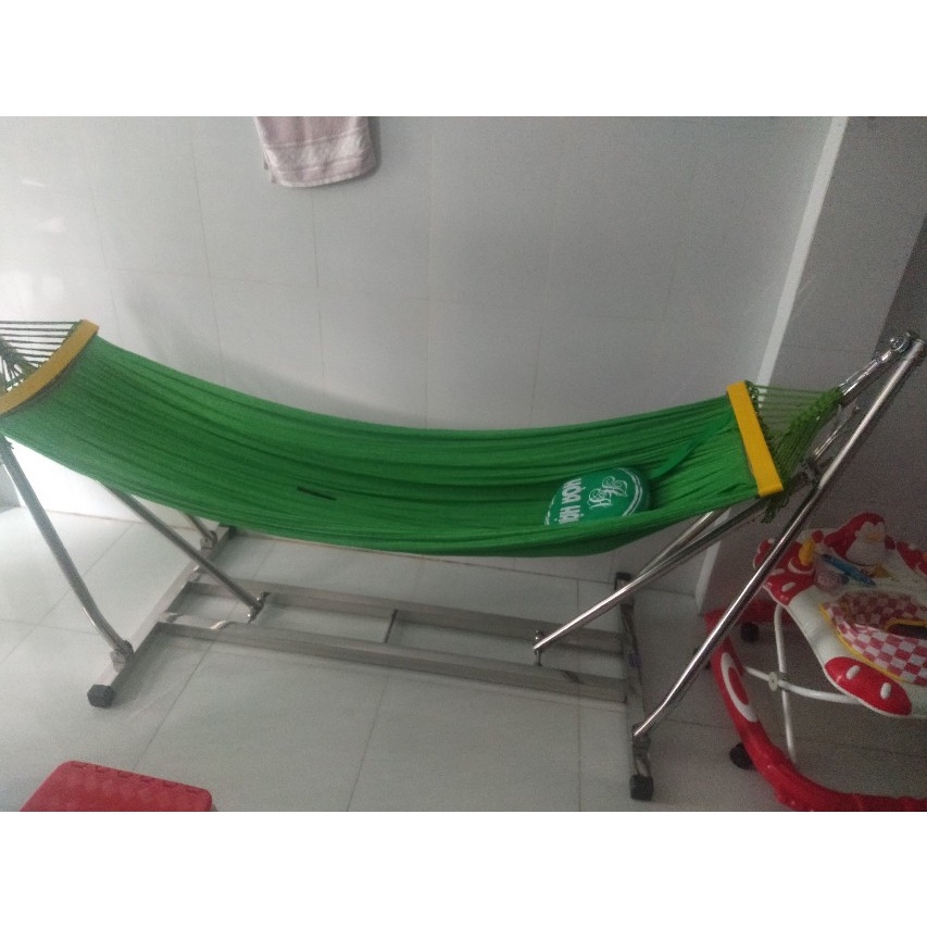 Võng xếp inox chân vuông cao cấp kèm lưới to, dày