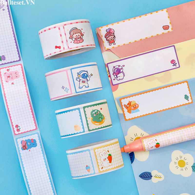 Ballteset💜Set 60 Nhãn Dán Ghi Chú Đa Năng Họa Tiết Hoạt Hình Dễ Thương Cho Học Sinh