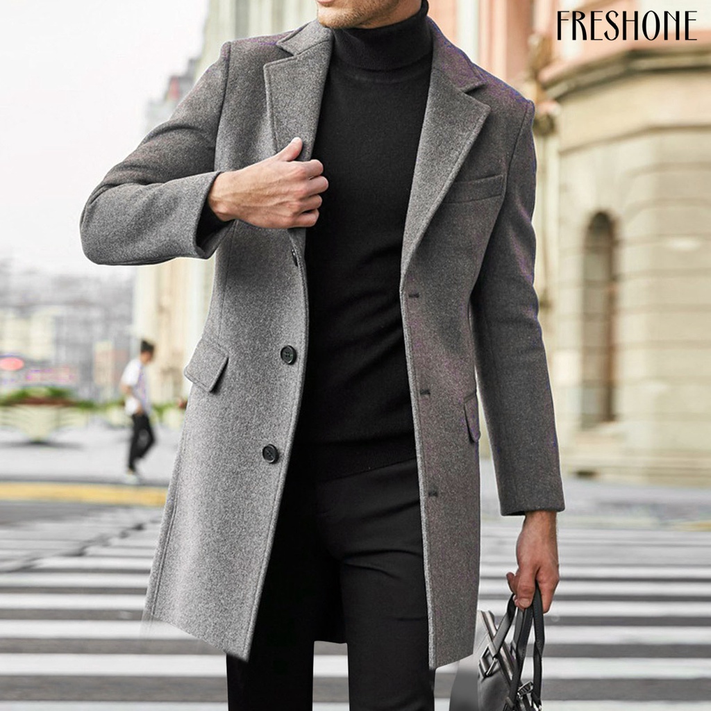 Áo Khoác Dáng Dài Đến Giữ Ấm Dài Đến Giữ Ấm Mùa Đông Màu Trơn Có Túi Một Hàng Nút Cho Nam