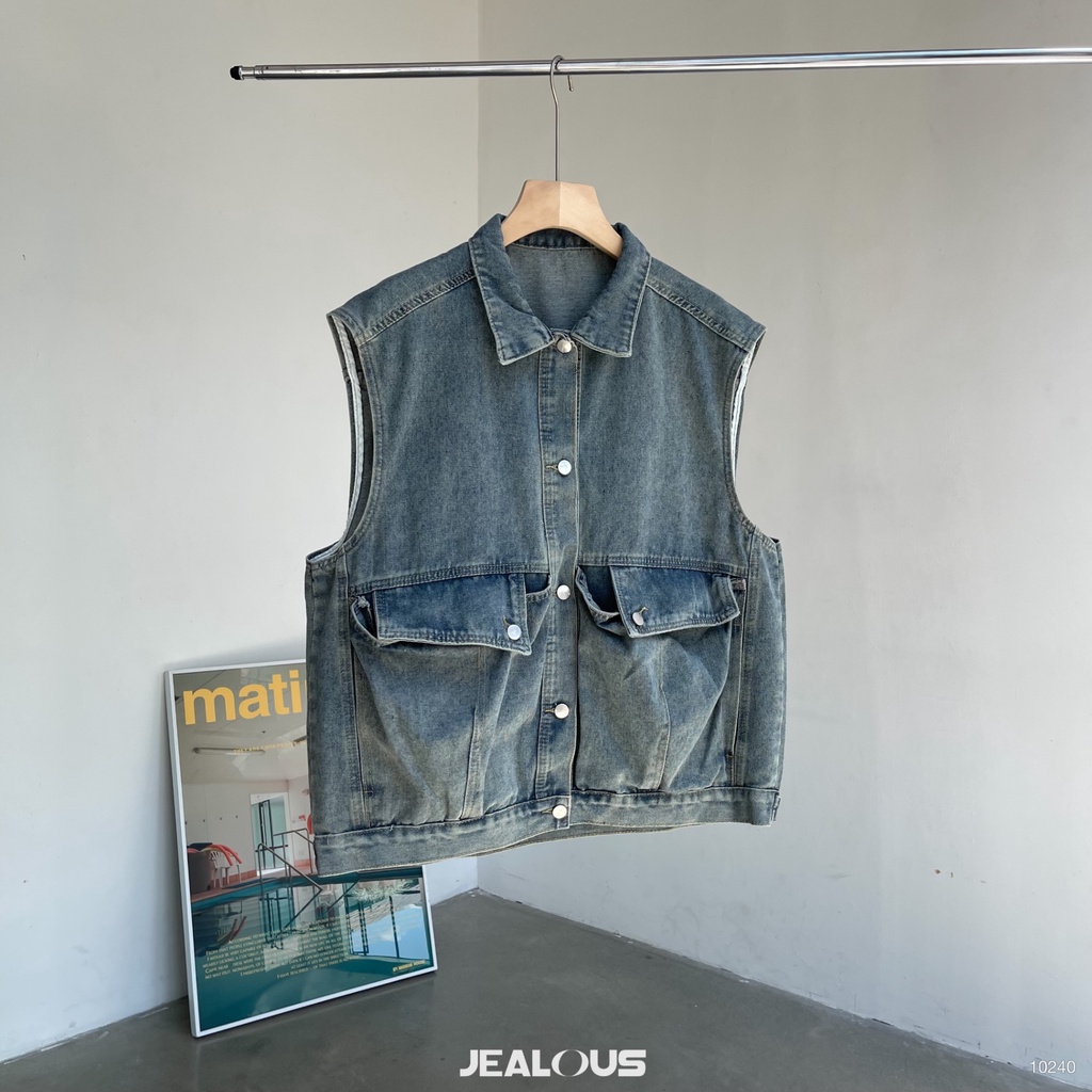 Áo gile denim túi hộp to - 10240