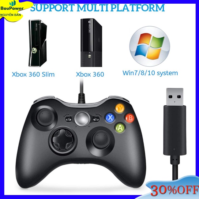 Boupower Tay Cầm Chơi Game xbox 360 Với microsoft slim / windows / pc Màu Trắng Đen