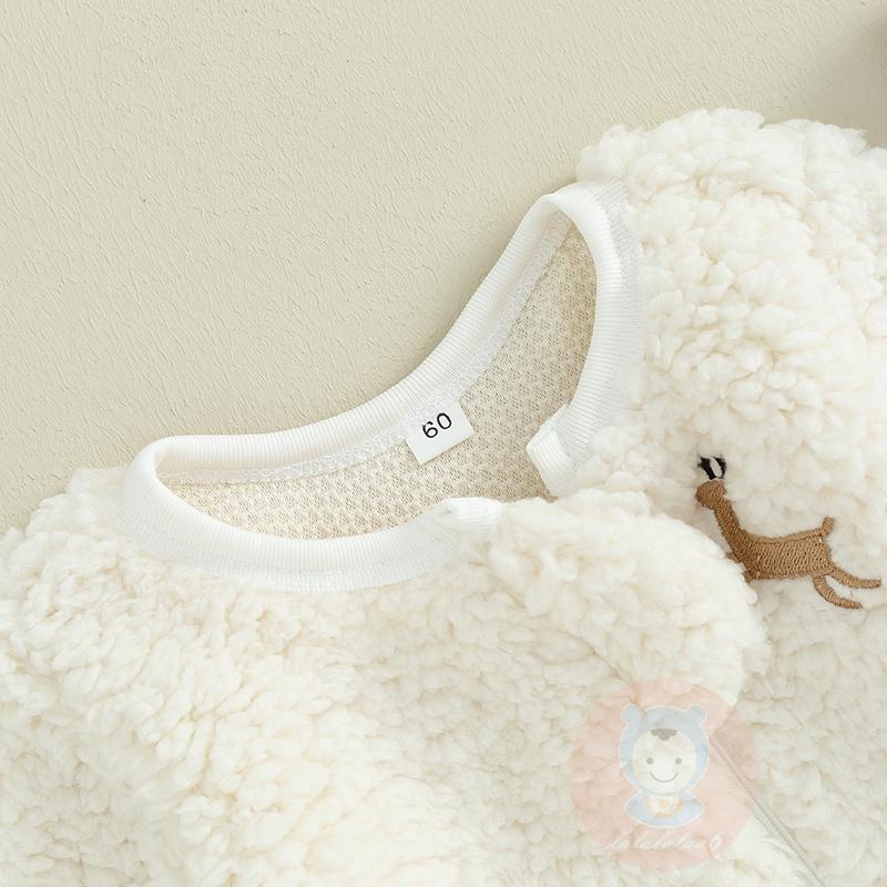 Laa6-baby Áo Liền Quần Dài Tay Cổ Tròn Thêu Hình Hươu Có Khóa Kéo Giáng Sinh