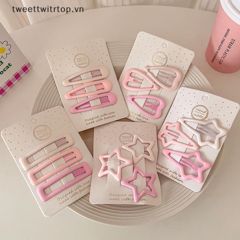 Trtop set 3 Kẹp Tóc Hình Ngôi Sao mini Màu Hồng Đục Phong Cách Hàn Quốc Cho Nữ vn