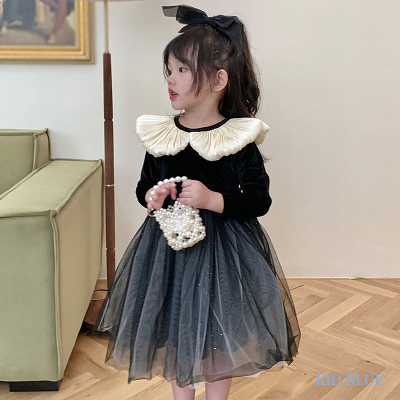 Đầm Nhung Đen Dáng Chữ a Thời Trang Xuân Thu Cho Bé Gái