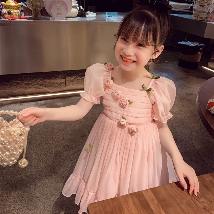 Đầm Công Chúa Tay Phồng Phối Lưới Xinh Xắn Cho Bé Gái