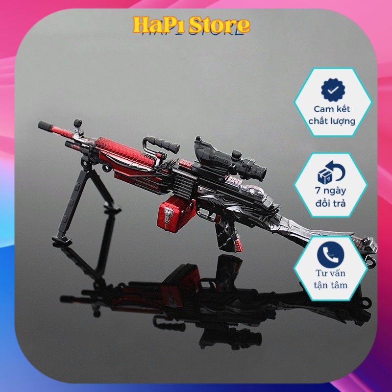 Mô hình M249 skin Red Dragon dài 22cm kim loại lắp ráp PUBG mini siêu đẹp mô hình trưng bày sưu tầm trang trí