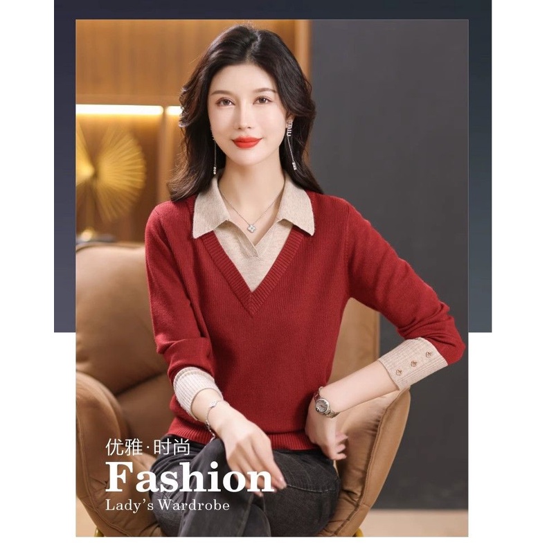 Áo sweater Giả Hai Lớp Dáng Rộng Phong Cách Thời Trang Mùa Thu Mới 2023