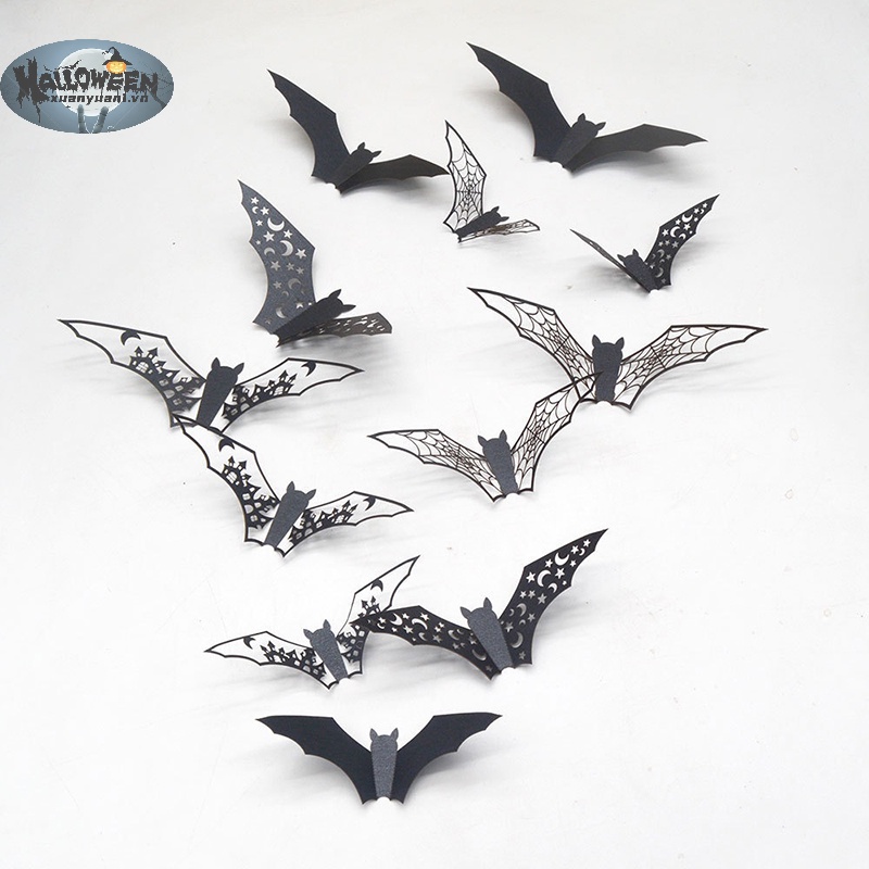 Set 12 / 24 / 36 sticker Dán Tường Hình Dơi 3d Trang Trí halloween