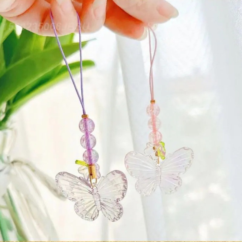Dây Đeo Điện Thoại acrylic Nhiều Màu Sắc Hình Bướm Chống Mất