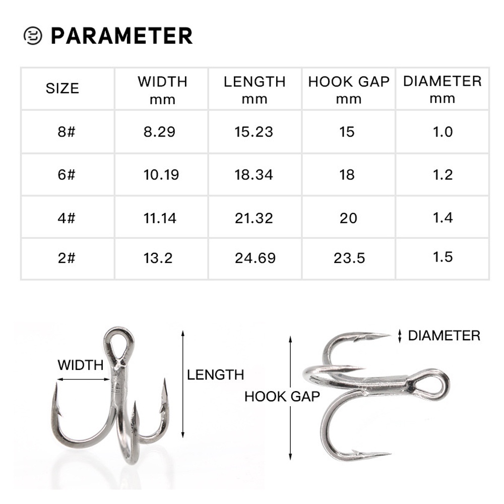 Set 10 / 6 Lưỡi Câu Cá Ba Lưỡi Câu Bằng Thép Cacbon Màu Đen # 2 # 4 # 6 # 8 #